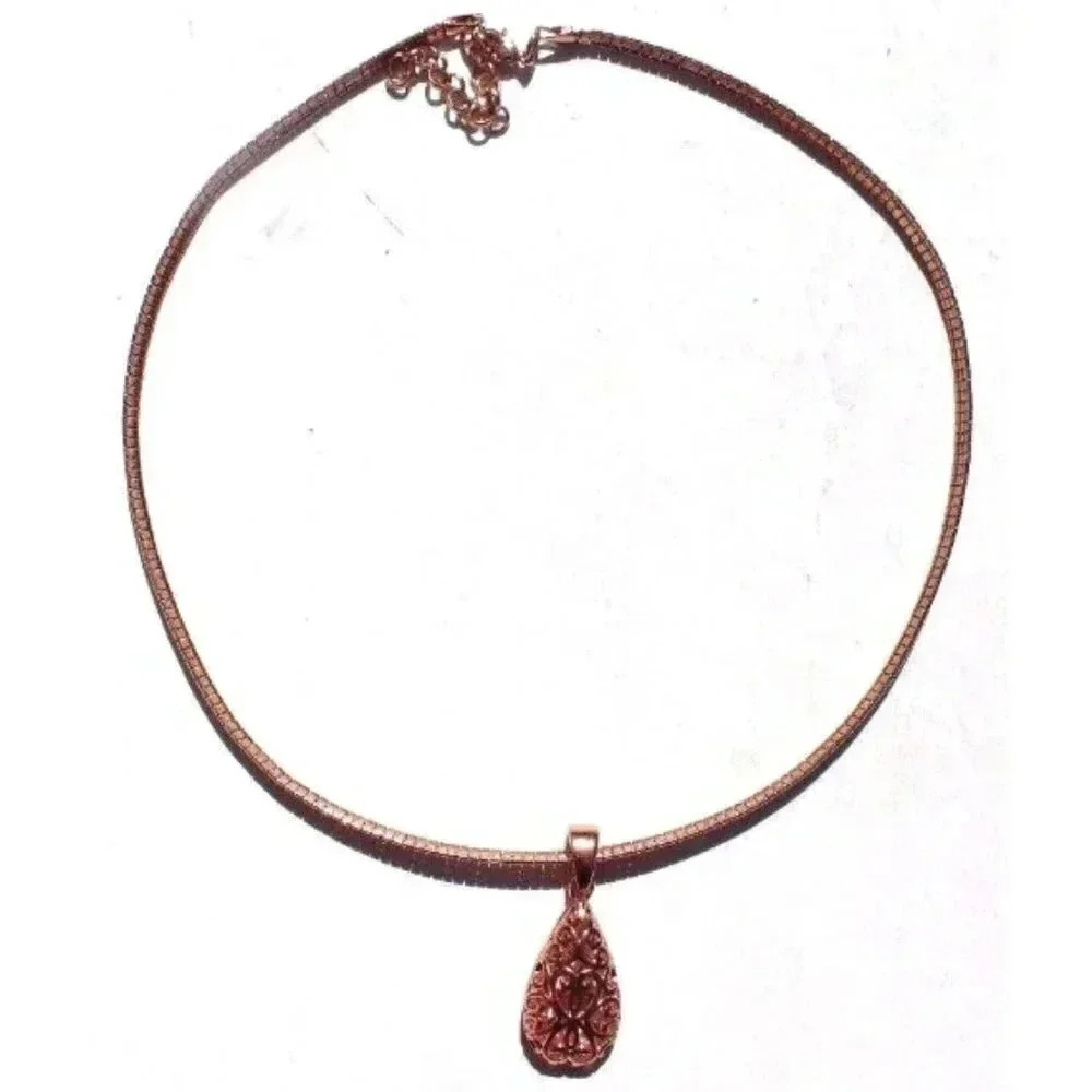 Vintage Rose Gold Tear Drop Pendant Cuff Band Necklace Jewelry